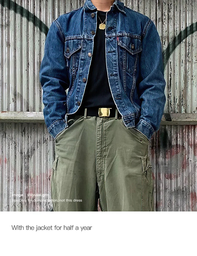 Herren Jeansjacke Vintage 14,8 Unzen Denim Klassisch Slim Fit Mantel