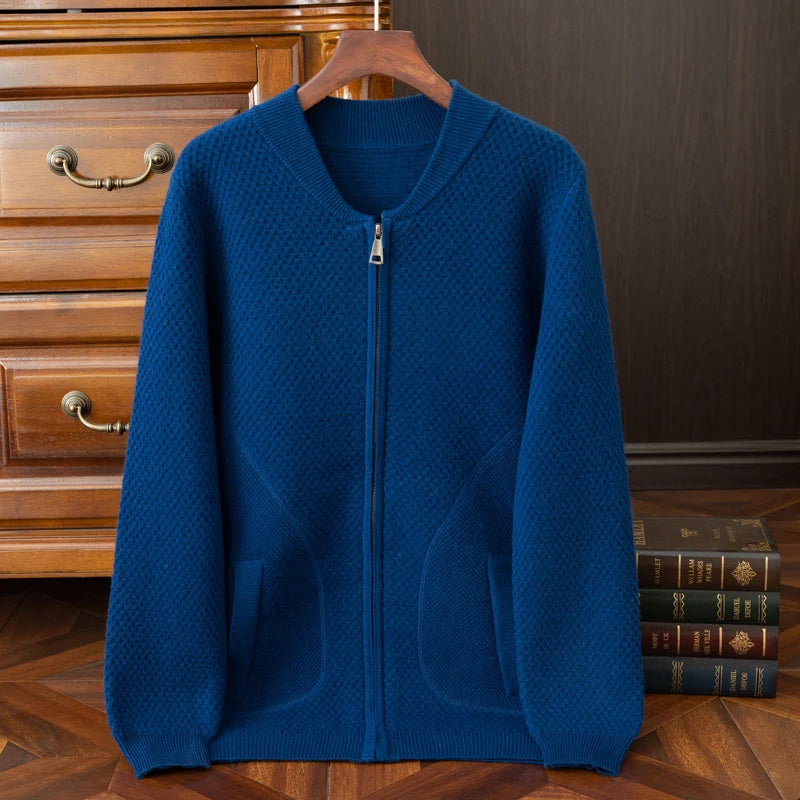 Herren-Strickjacke mit Baseball-Kragen, 100 % reine Wolle, Herren 2024, Herbst und Winter, verdickter lässiger Strickpullover, Jacke, Outdoor-Blazer
