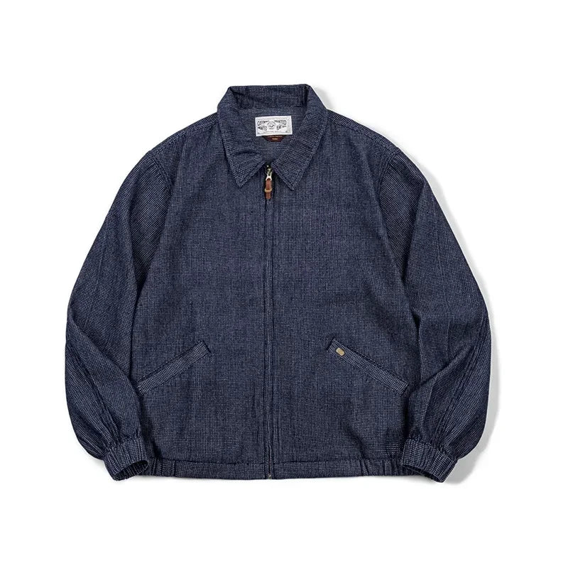 Herren Vintage-Jeansjacke Lockere Passform Revers-Reißverschlussjacke Kurze Blaue Mäntel