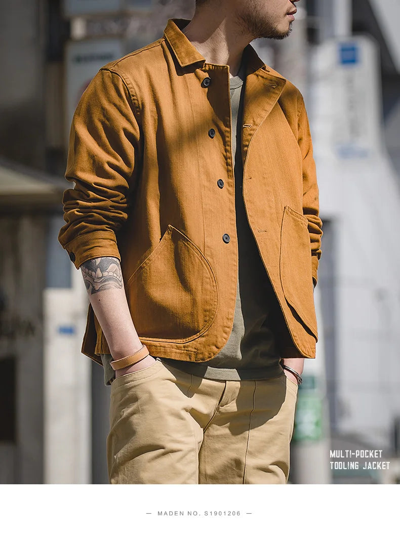 Herren Jacke Ingwerfarben Arbeitskleidungsjacke mit mehreren Taschen lässige Jagdjacke
