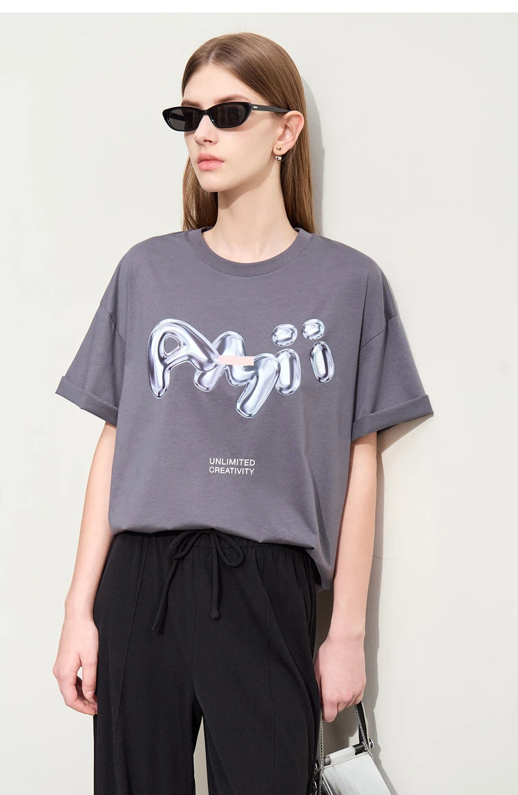 Damen T-Shirts im lässigen Stil mit O-Ausschnitt und modischem Druck