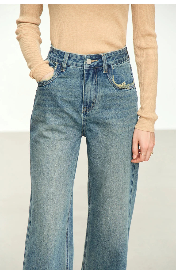 Damen Baggy Jeans im Retro-Stil mit Taschen für das Büro