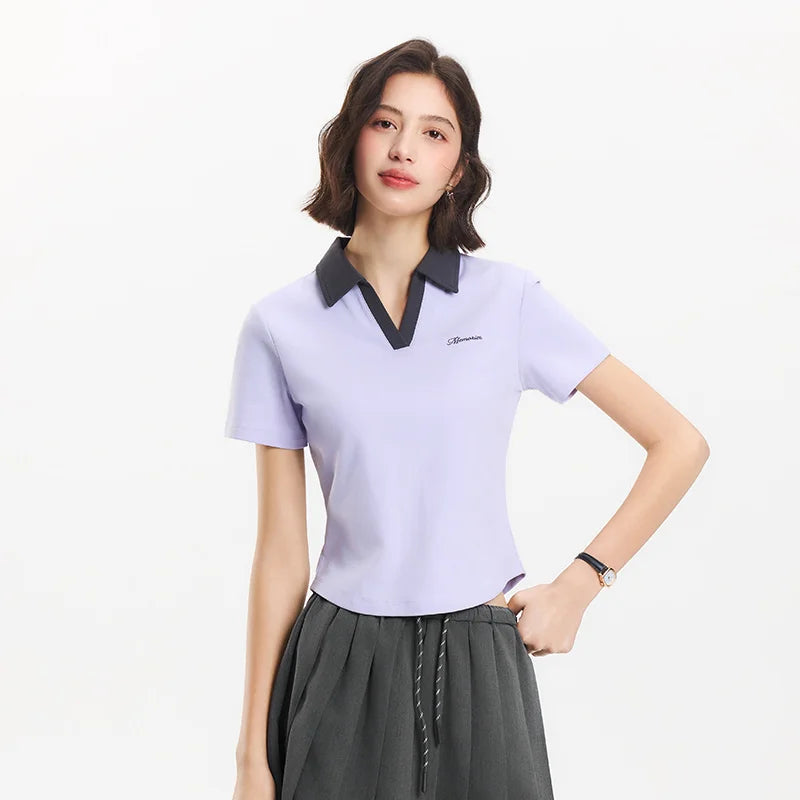 Semir Poloshirt für Damen, abgeschnitten, schmale Passform, elegant, 2025, neuer Sommer, bestickter Pullover, minimalistisch, für lässigen Stil