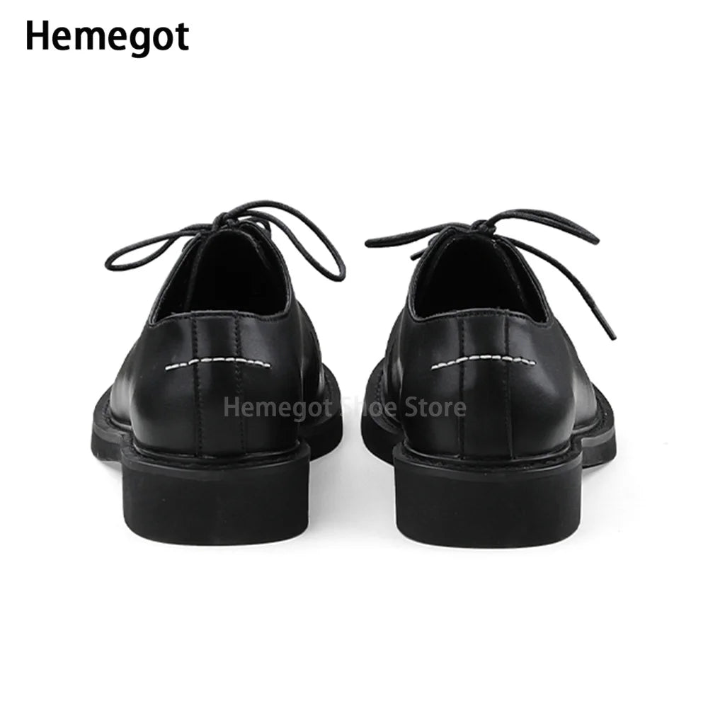 Black Round Toe Derby Shoes Heel Embroidery Large Toe Shoes Niche Casual Leather Shoes Women Leather Casual Shoes Men Unisex