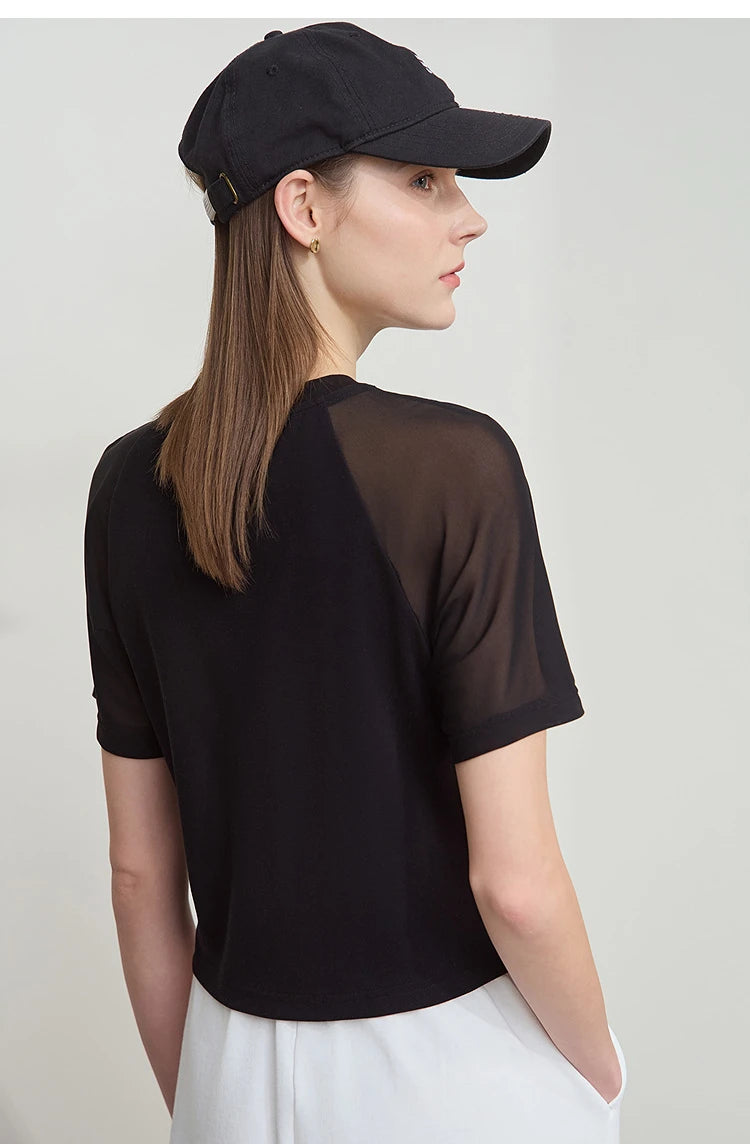 Damen T-Shirt im Casual-Stil mit gesticktem Rundhals und kurzen Ärmeln