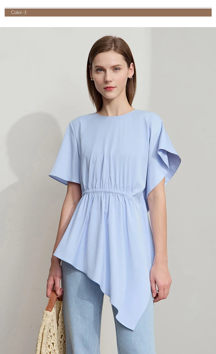 Damen T-Shirt mit rundem Hals und asymmetrischem Design für den Sommer