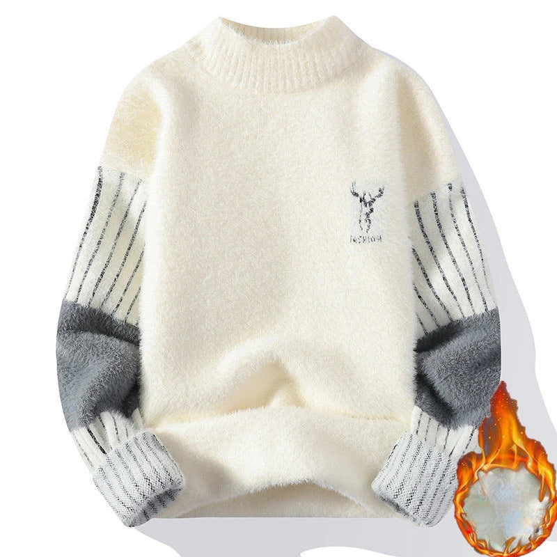 Herren Pullover mit Rundhalsausschnitt, warm und dick, langärmeliges Strickoberteil für Herbst und Winter
