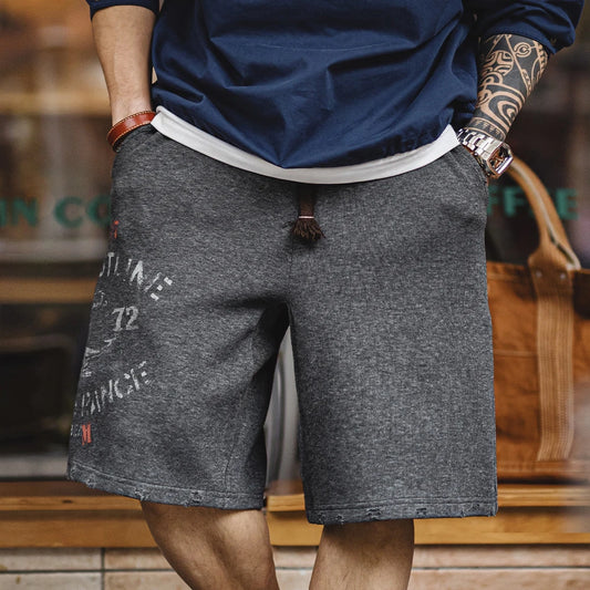 Herren Vintage Strickshorts mit nautischem Aufdruck und elastischer Taille