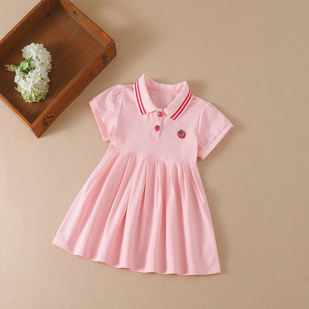 Kinder Kleid Sommer Drehen-unten Kragen Kinder Mädchen Kleidung Mode Nette Kleinkind Baby Mädchen Kleidung Sommer Kleid Mädchen