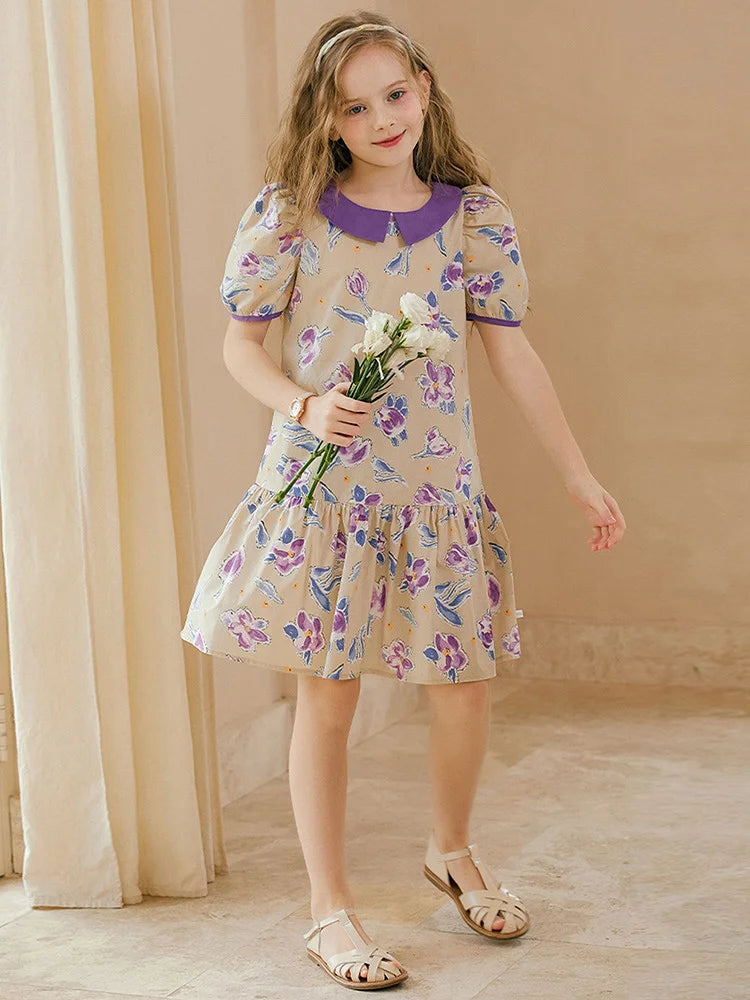 Ärmelloses Sommerkleid aus 100% Baumwolle mit kleinem Blumenmuster für Mädchen – ideal für Strand und Party, Größen 3-14 Jahre