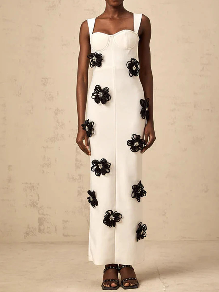 Asymmetrisches ärmelloses Damenkleid mit Rundhalsausschnitt und Stickerei – hohles Design und figurbetontes High-Waist-Design