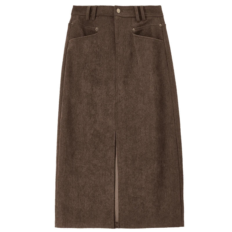 Damen Midi Cord-Rock mit Schlitz am Saum für elegante Büro-Outfits