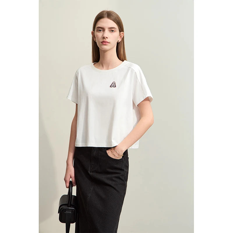 Damen T-Shirts im minimalistischen Stil mit lässigem O-Ausschnitt und Druck