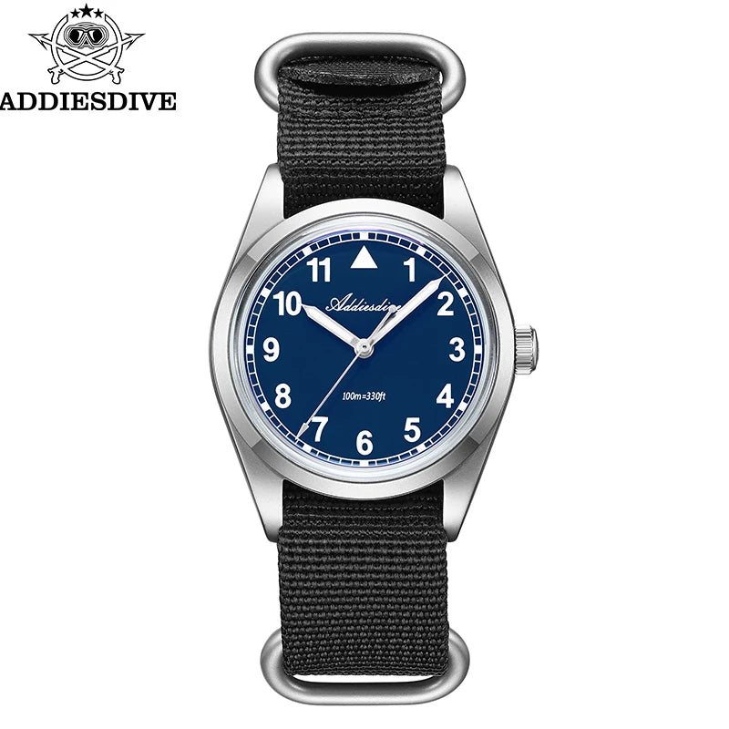 Herren Retro-Quarzuhr 36mm K1 Mineralglas Edelstahl 100m Nachtleuchtzeiger Nylon