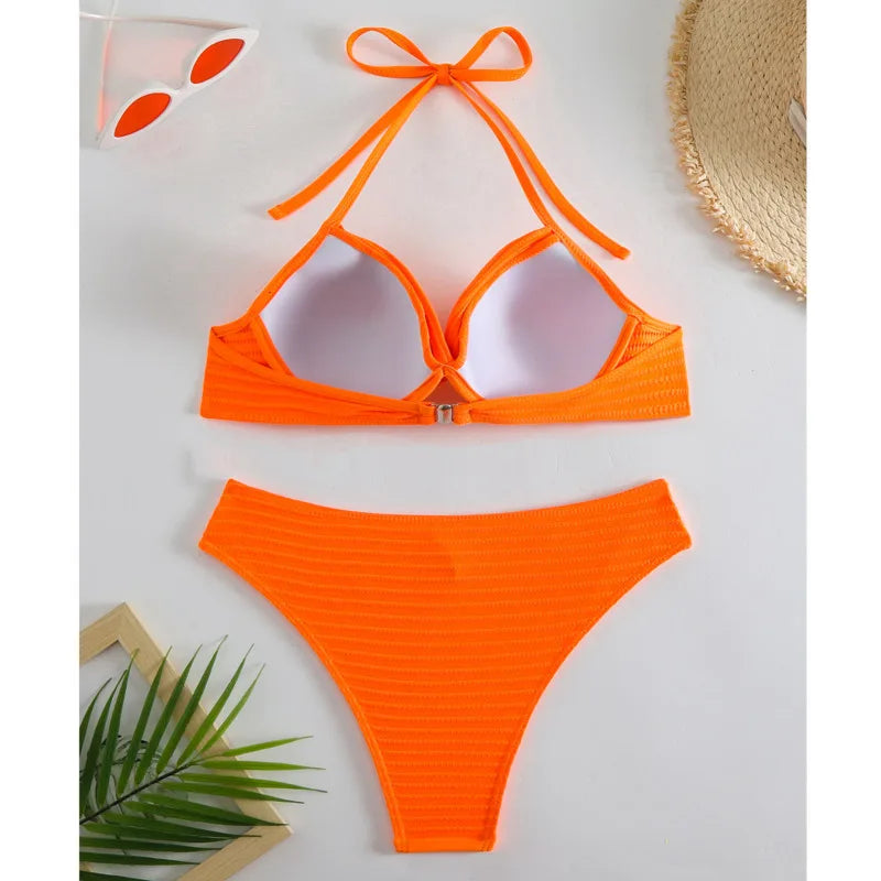 Glamouröses Damen-Bikini-Set mit Push-up-Effekt und glänzendem Design – perfekt für den Strand oder Pool