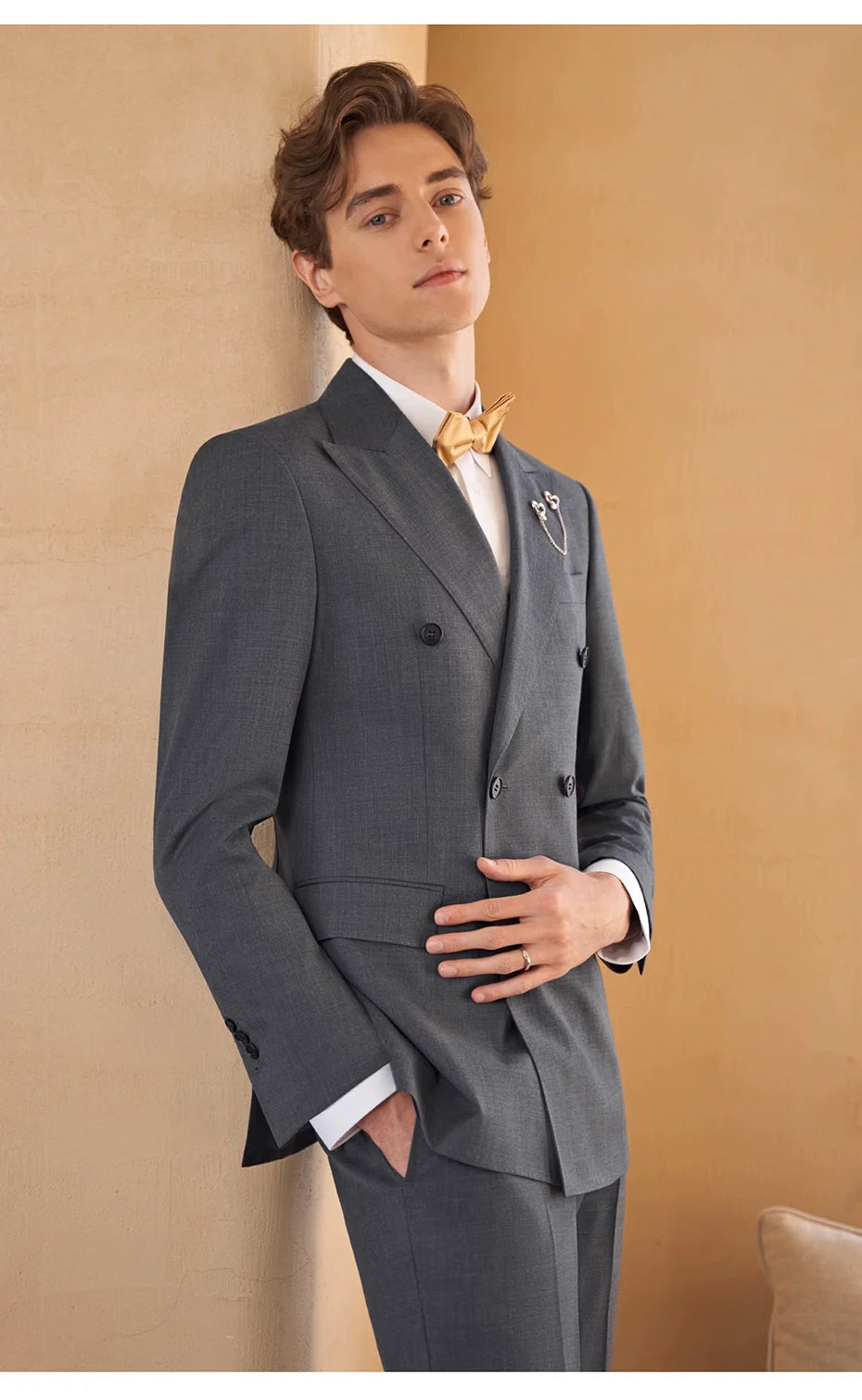 Schmal geschnittener Herrenanzug-Blazer mit grauen Streifen und 2-Knopf-Einreiher – ideal für Partys und Hochzeiten, Größe 48
