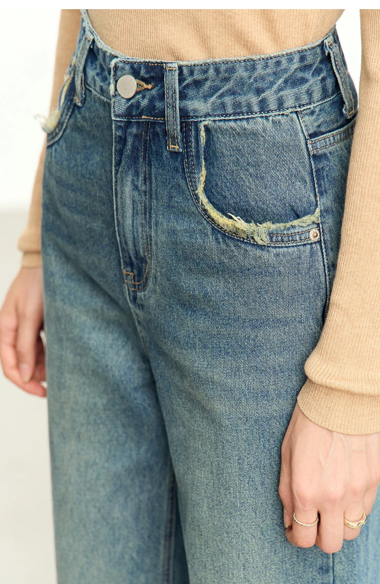 Damen Baggy Jeans im Retro-Stil mit Taschen für das Büro