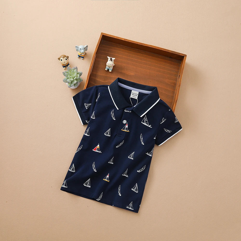 Baby Jungen Polo Shirts Sommer Kurzen Ärmeln Print Top Hemd Schule Kleidung 4T-12T Kinder Baumwolle T-shirts