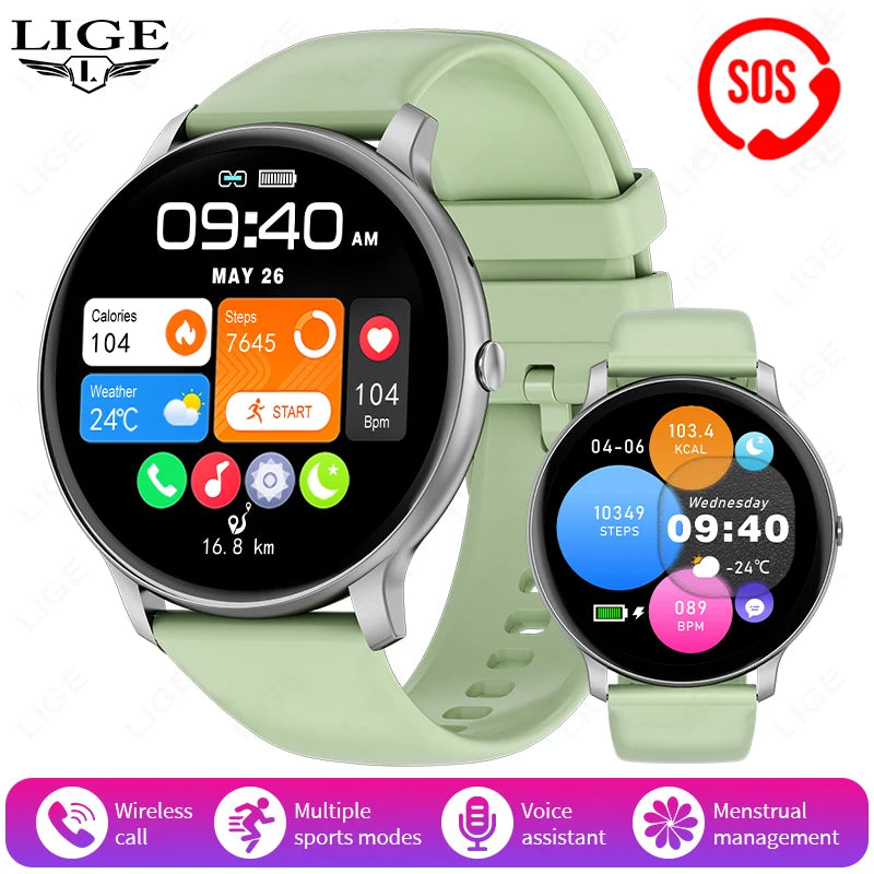 LIGE SOS Smartwatch 1,39 Zoll HD Sprachassistent Bluetooth Anruf Sport Fitness Smart Watch Männer Frauen Für Android IOS 2025 Neue
