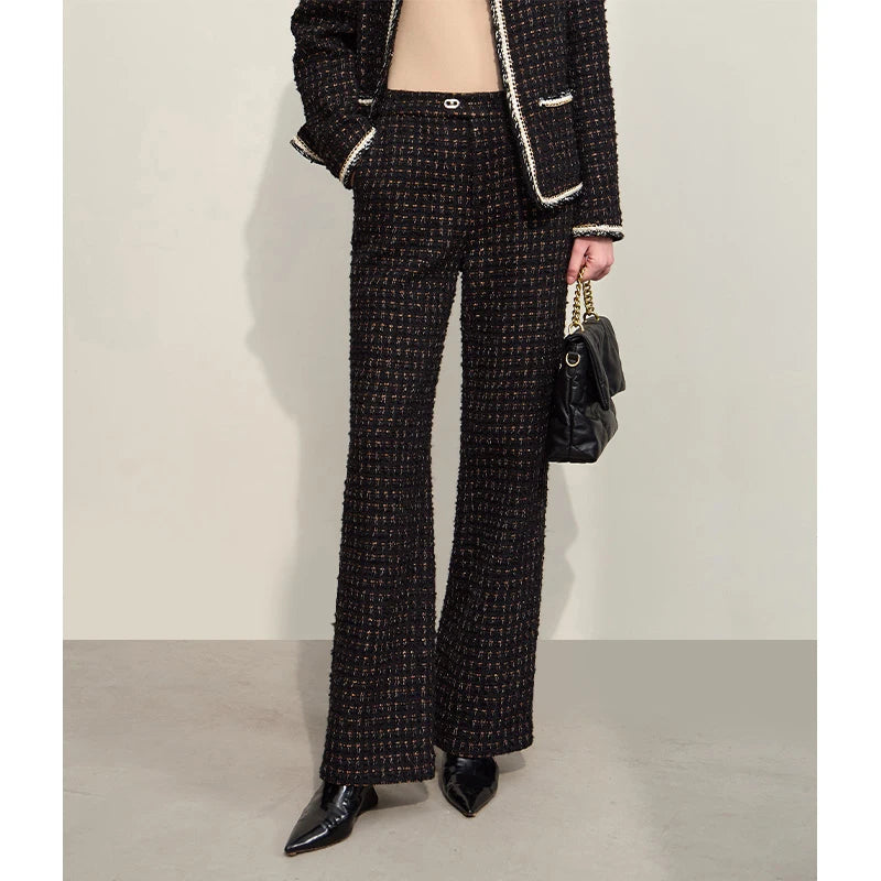 Damen Tweed Mantel im minimalistischen Stil mit Taschen und elegantem O-Neck