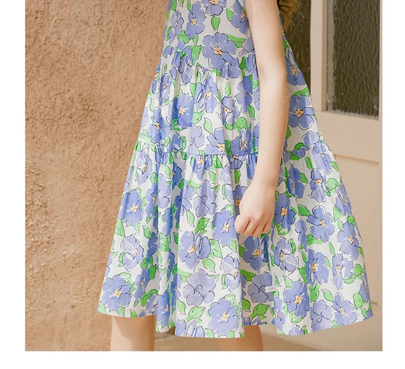 Langärmliges Prinzessinnenkleid aus Gaze in Tiefblau und Rot für Mädchen – Perfekt für Geburtstagsfeiern und Hochzeiten (3-14 Jahre)