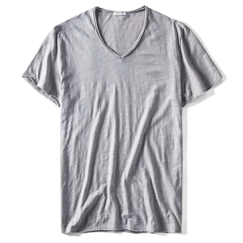 Herren-T-Shirt mit V-Ausschnitt, kurzarm, hellgrau, aus leichter Baumwolle