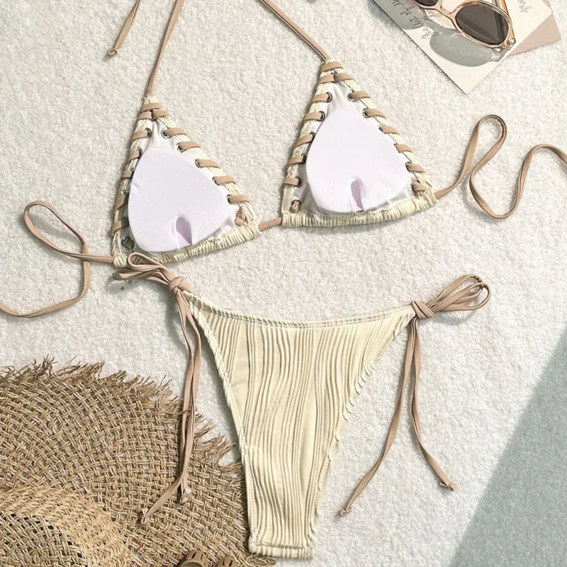 Weißer Push-Up-Bikini im brasilianischen Stil für Damen – ideal für Strand und Pool