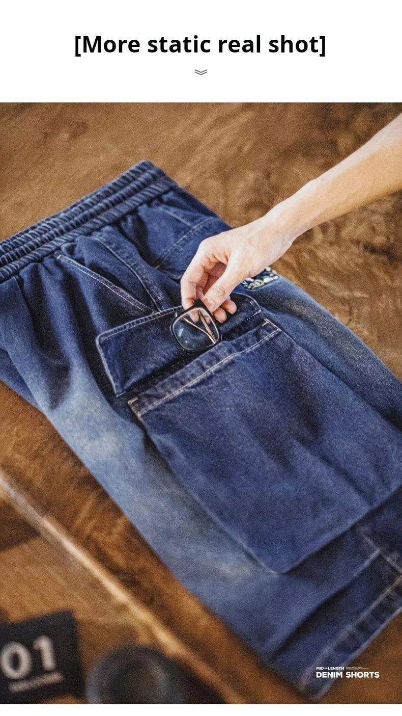 Herren Denim Shorts im Vintage-Stil mit losser Passform und elastischer Taille