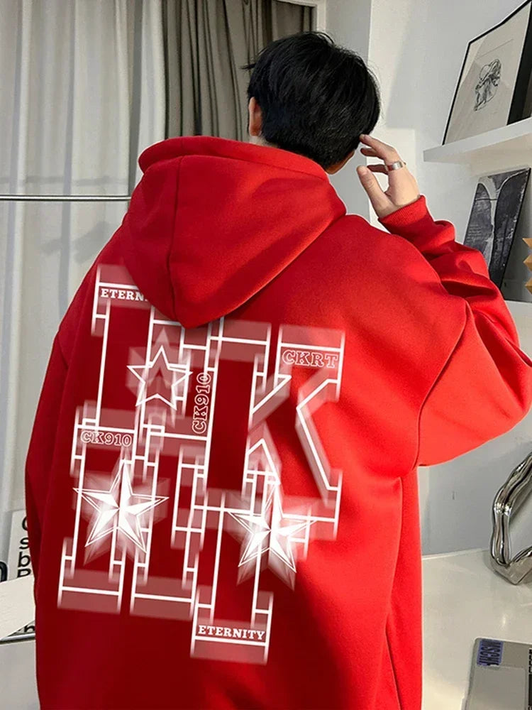 Herren Übergroße Hip Hop Hoodies mit Kapuze und Brief-Druck für Herbst