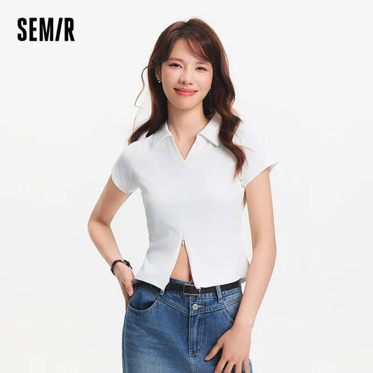 Semir Poloshirt für Damen, abgeschnittene Raglanärmel, schmale Passform, 2025, Sommer, neues einfarbiges Designer-Pendler-Top