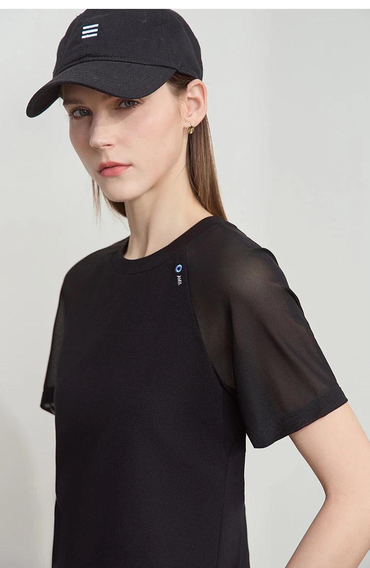 Damen T-Shirt im Casual-Stil mit gesticktem Rundhals und kurzen Ärmeln