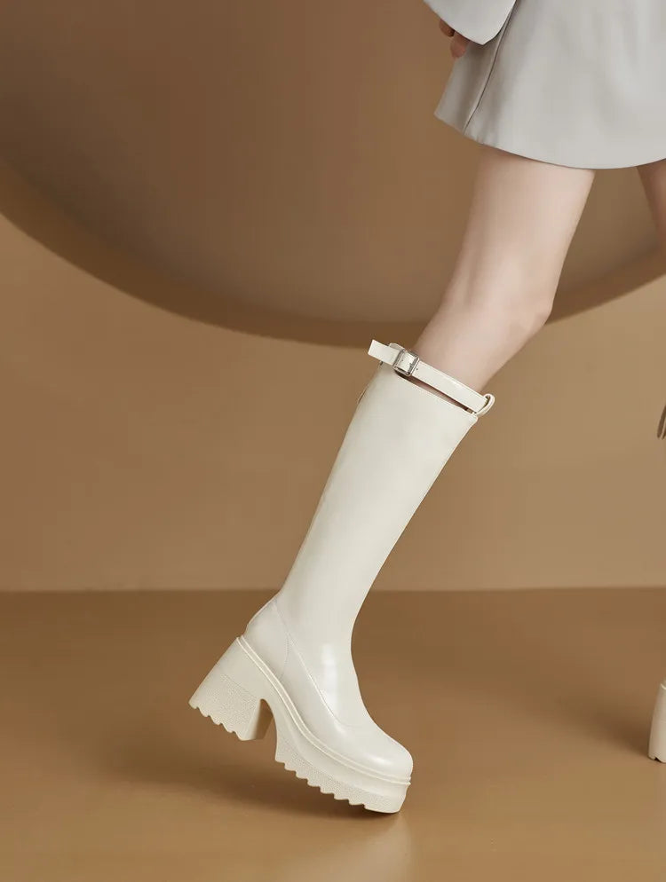 Damen Reiterstiefel im Römischen Stil mit 10 cm hoher Ferse