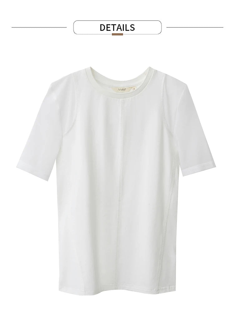 Damen T-Shirt aus mercerisierter Baumwolle mit kurzen Ärmeln im minimalistischen Stil
