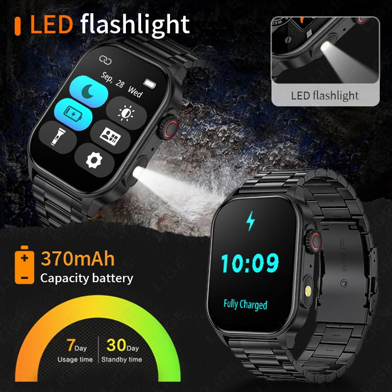 LIGE Military Outdoor 2,01 "Smart Uhr Männer Bluetooth Anruf 100 + Sport Modus Taschenlampe Smartwatch IP68 Wasserdicht Für Android iOS