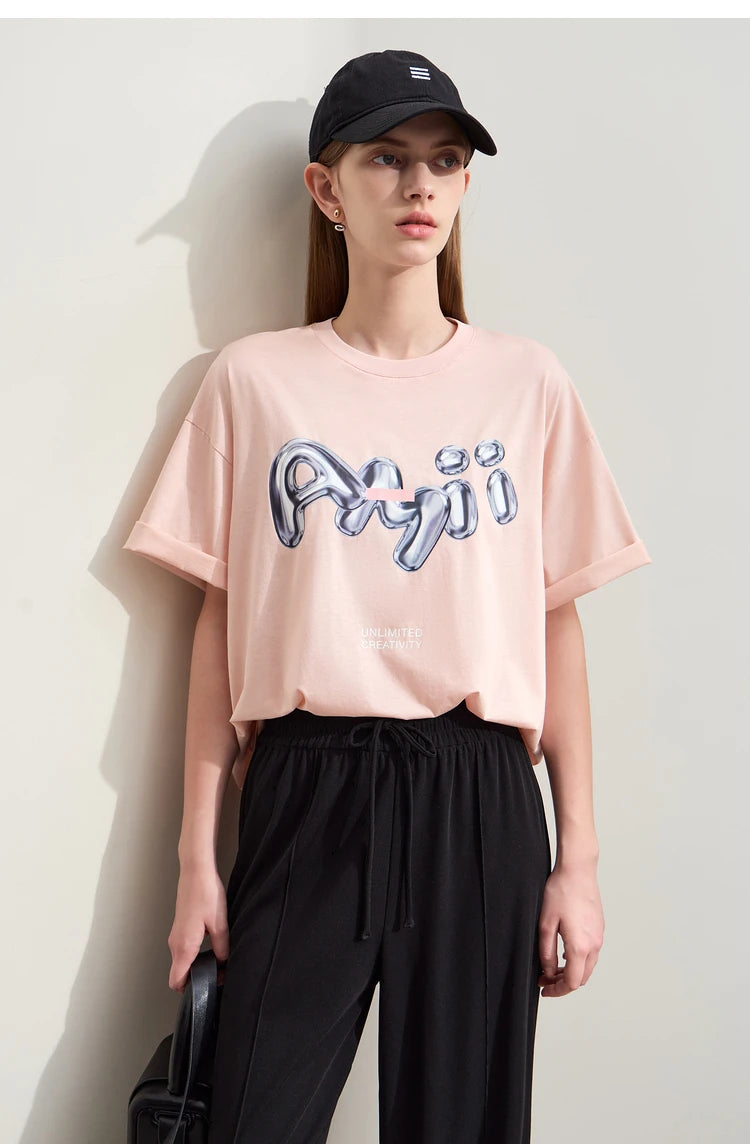 Damen T-Shirts im lässigen Stil mit O-Ausschnitt und modischem Druck