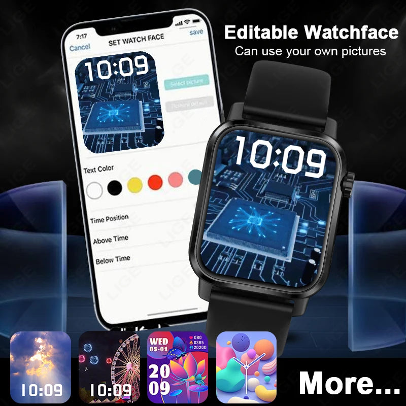 LIGE Neue Für Huawei Xiaomi Smart Uhr Männer Taschenlampe IP68 Wasserdichte Outdoor Sport Tracker 1,85 "HD Bluetooth Anruf Smartwatch