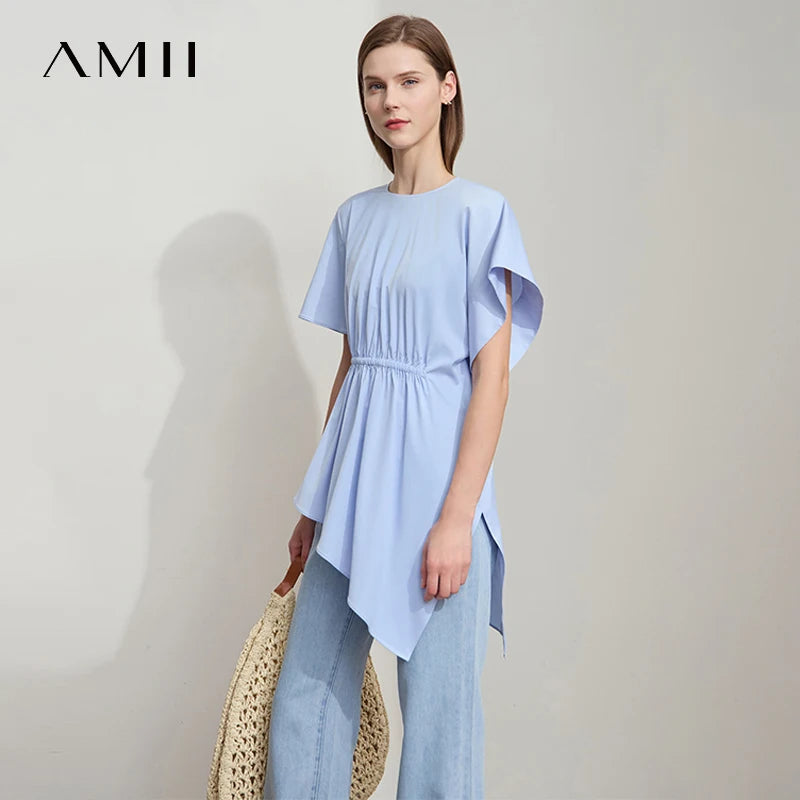 Damen T-Shirt mit rundem Hals und asymmetrischem Design für den Sommer
