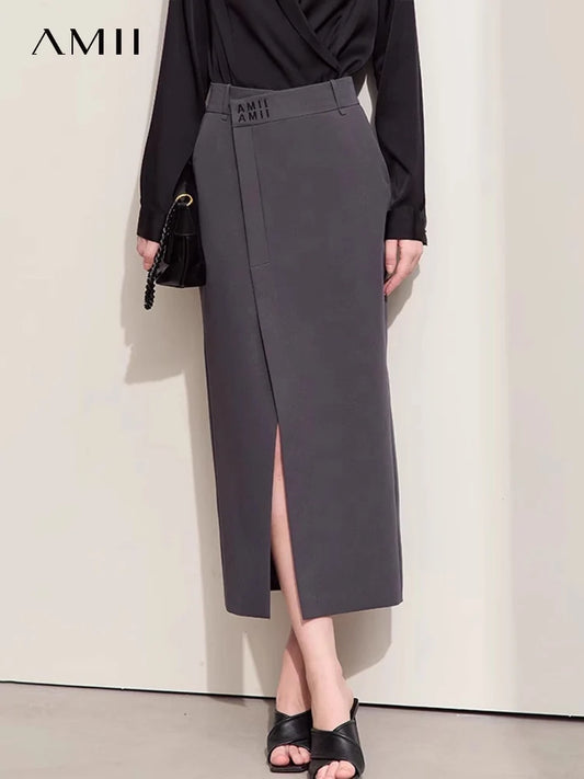 Damen Rock im eleganten Design mit diagonaler offener Gabel und Stickerei