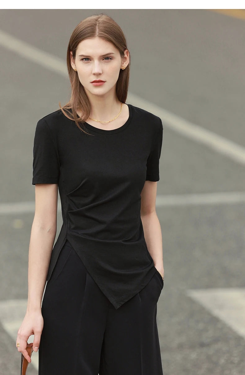 Damen T-Shirt mit asymmetrischem Design und kurzen Ärmeln für den Sommer