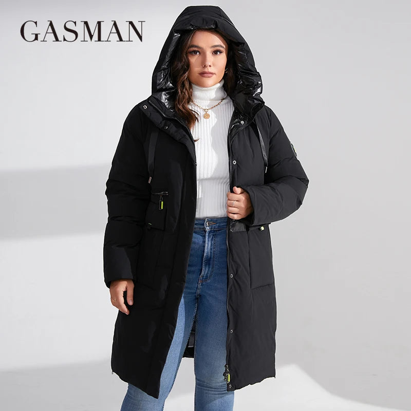 Lange Damen-Daunenjacke mit Kapuze – warme Winterparka im modischen Design