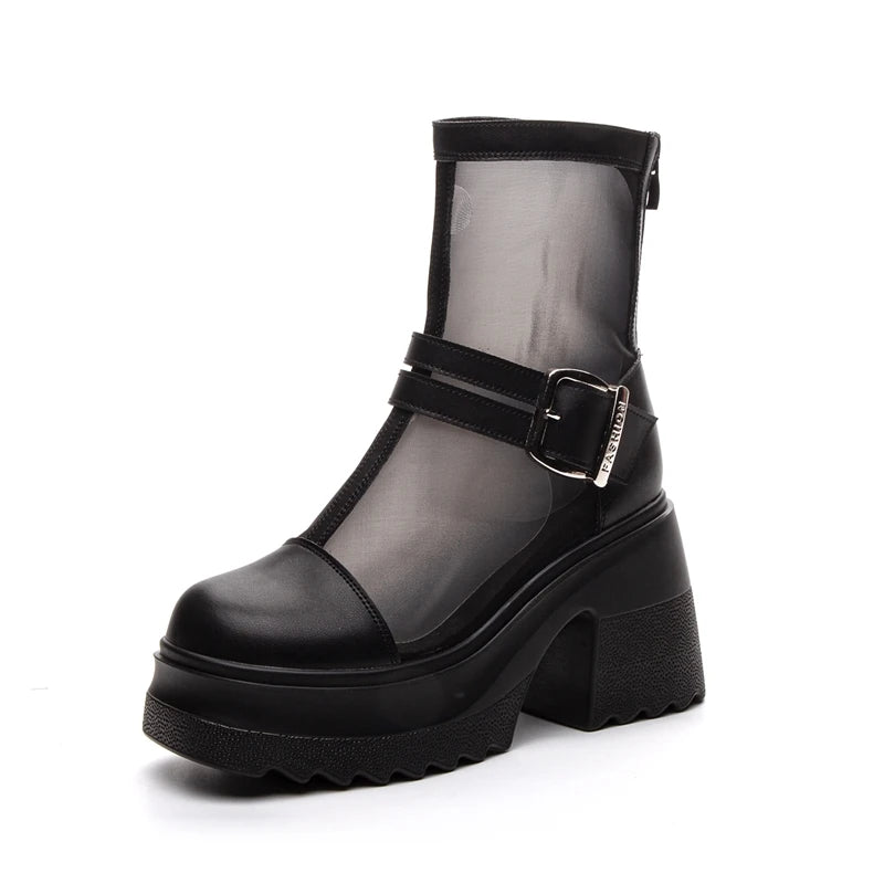 Damen Stiefeletten 10cm Mesh Atmungsaktiv