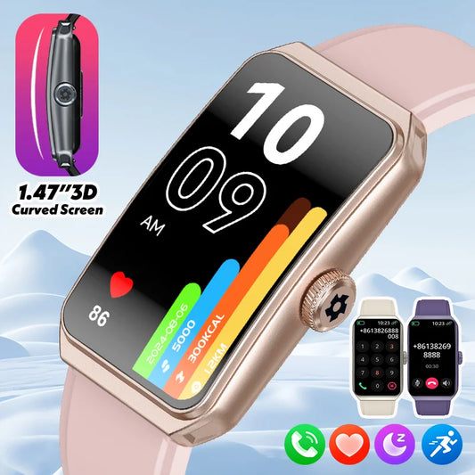 LIGE 1,47" 3D gebogener Bildschirm BT Anruf Musik Smart Watch IP68 wasserdicht Herzfrequenz Blutsauerstoff Frauen Smartwatch 100+ Zifferblatt