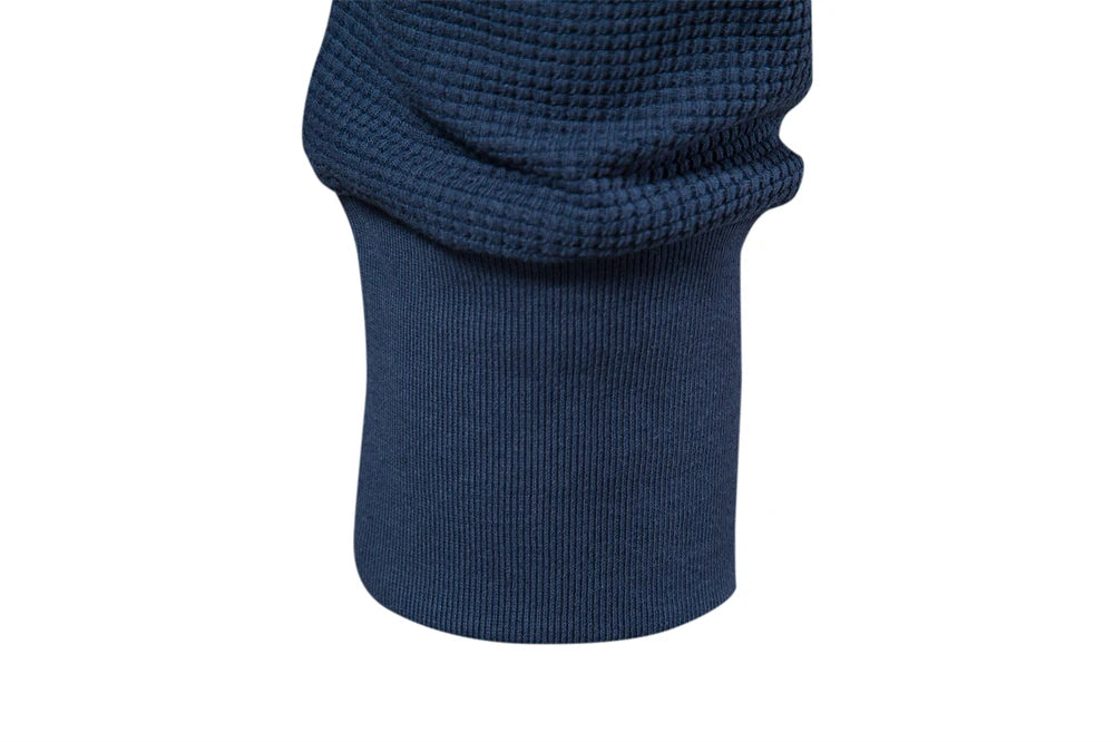 Herren-T-Shirt aus Waffel-Baumwolle mit langen Ärmeln – einfarbiges Einzeltaschen-Design, atmungsaktives Herbst-Basic-Oberteil für lässige Outfits