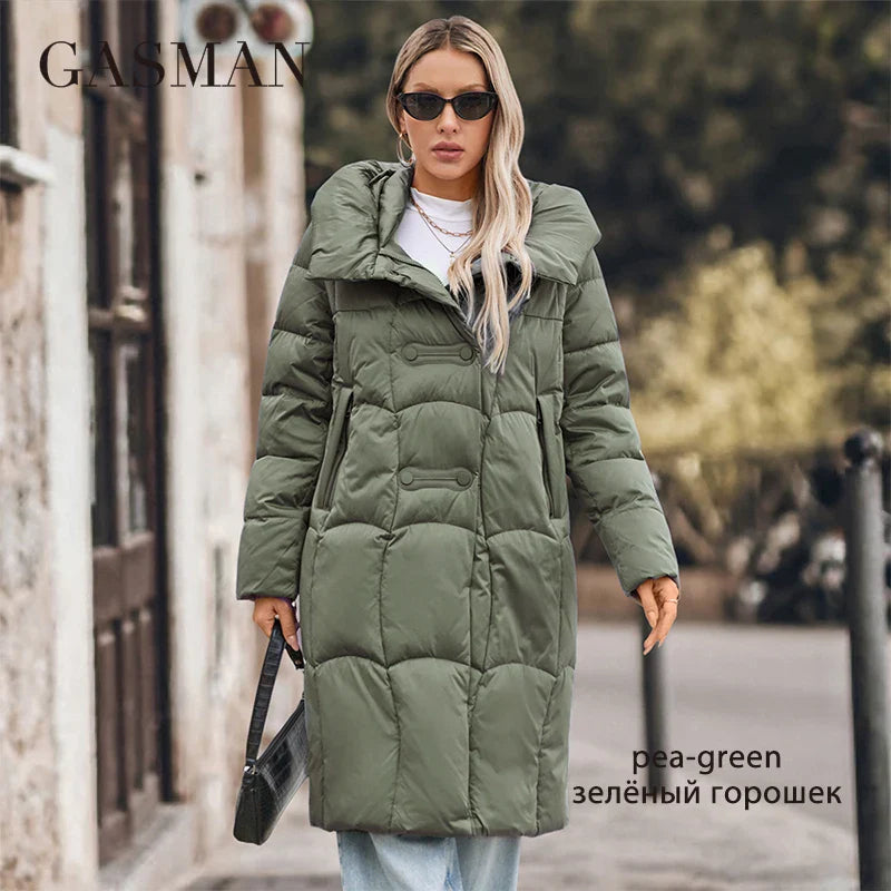 Damen-Winterjacke in mittlerer Länge mit Kontrastfarben – Designer-Warmparka, winddichter Mantel in hoher Qualität