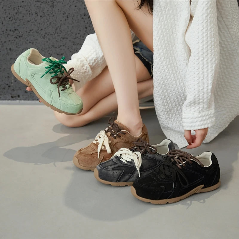 AIYUQI frauen Turnschuhe 2025, Neue Nicht-slip Deutsch Training Schuhe Für Frauen Flache Große-größe Echtes Leder Laufschuhe weibliche Schuhe