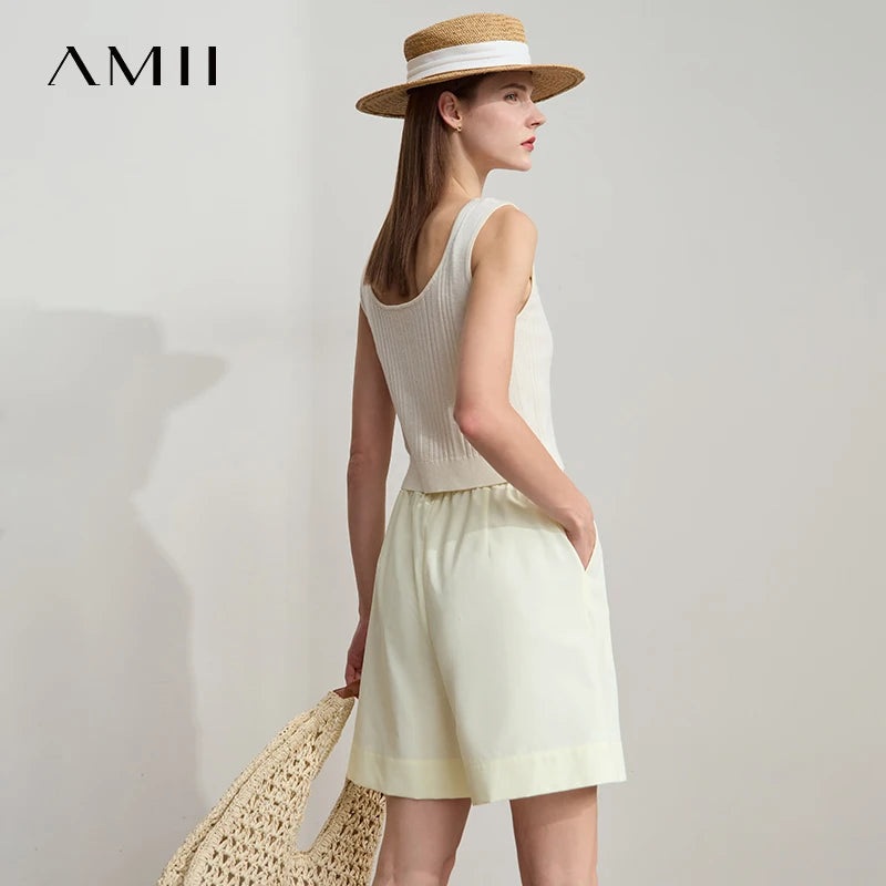 Damen Shorts im minimalistischen Stil mit elastischem Bund und weitem Bein