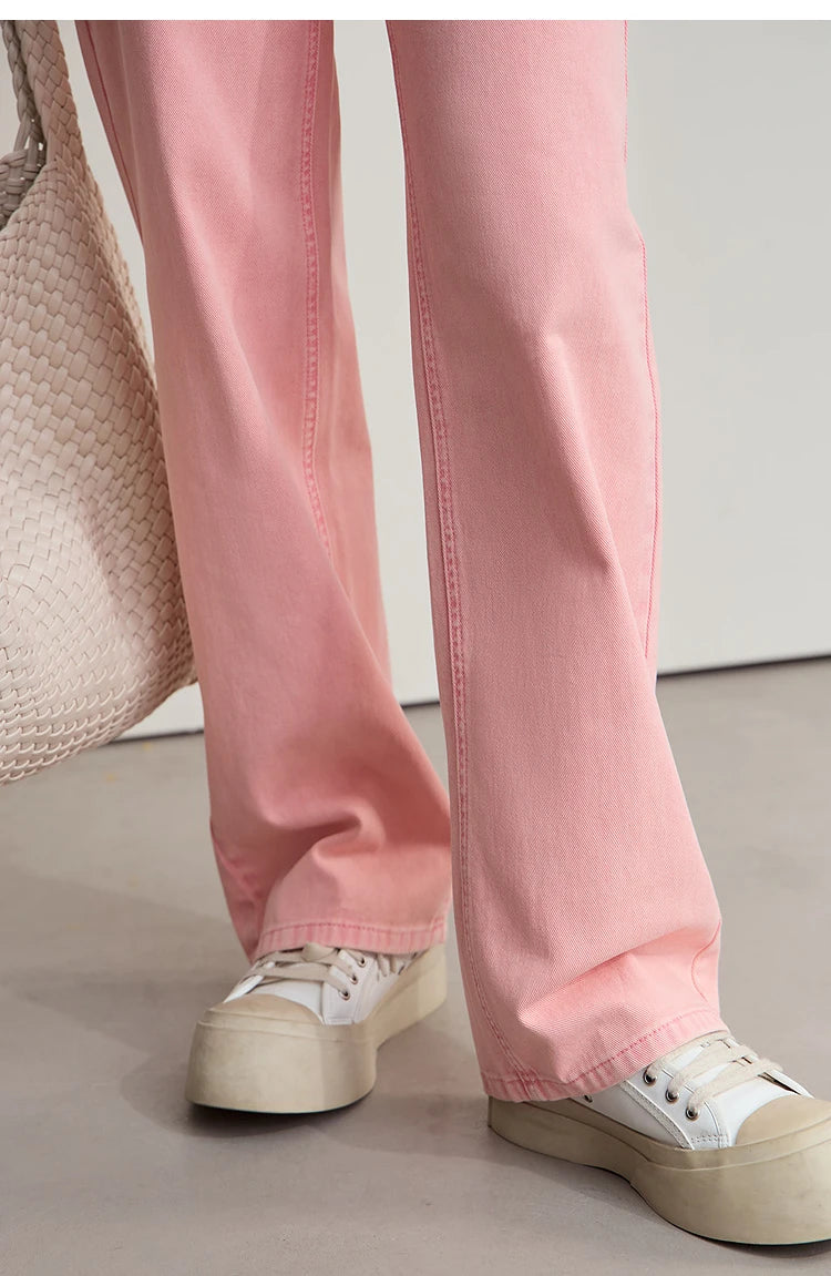 Damenjeans im minimalistischen Retro-Stil mit geradem Bein aus Baumwolle