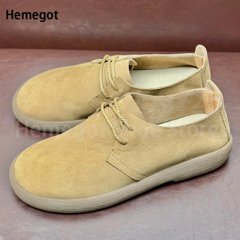Big Round Toe Men's Shoes Soft Leather Soft Soled Flats Breathable Durable Casual Shoes Handmade Lace-Up Shoes Men's Shoes