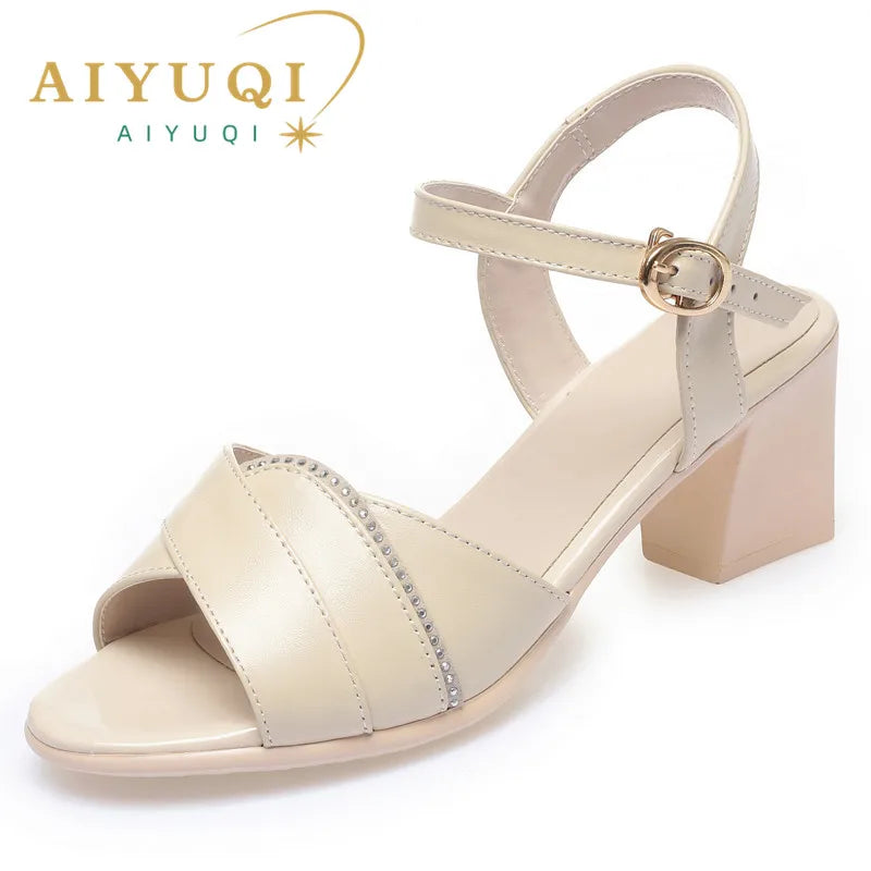 AIYUQI Mode Sandalen Frauen Neue Sommer Echtem Leder Römischen Sandalen Frauen Mid Heels Fisch Kappe Schuhe Sandalen Für Frauen