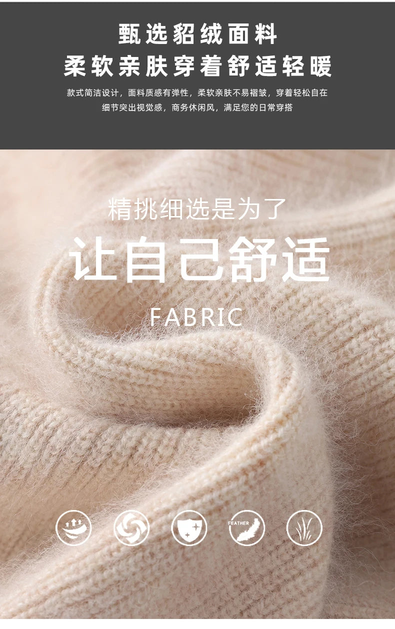 Pullover aus 100 % reinem Nerz-Kaschmir für Herren, Stehkragen, verdickte Strickjacke, Herbst/Winter, warm, lässig, gestrickt, große Oberteile mit Reißverschluss